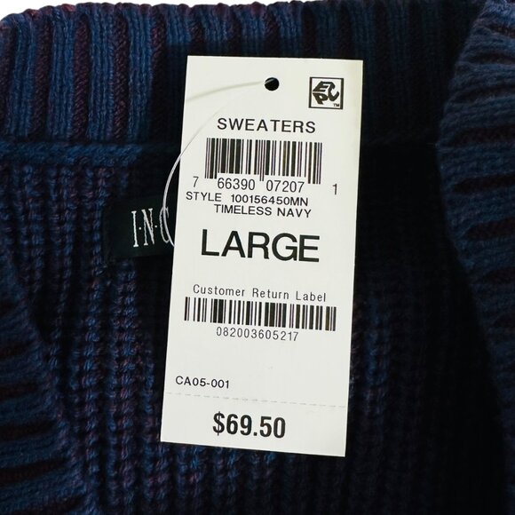 INC Men's Size L Crew Neck Plaited Striped Ribbed Knite Navy Red Sweater… - Picture 5 of 6